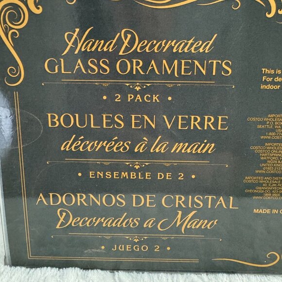 Hand Decorated Glass Ornaments 2 Pack Egg shape elegant Christmas holiday - Picture 4 of 6